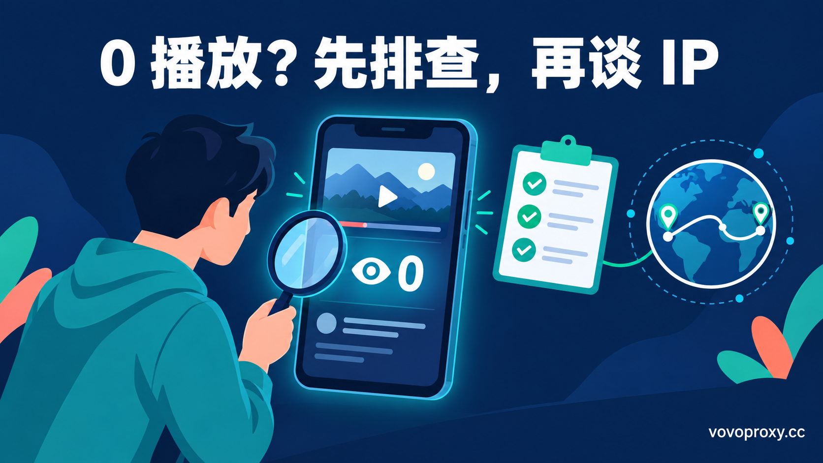 TikTok零播放排查封面：0播放先排查再谈IP，先核对作品状态与账号状态，再评估网络环境